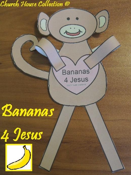 Bananas For Jesus Monkey Cutout Craft for Kids In Sunday School or Children's Church.