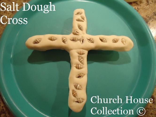 Easter salt dough cross with seashells