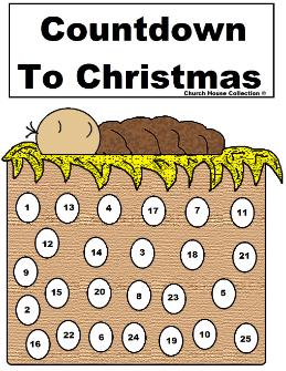 Baby Jesus Advent Calendar Printable For Christmas Countdown to Christmas sheet for Sunday school Children's Church Kids