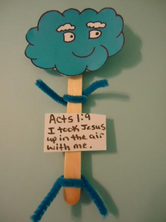 Cloud puppets- Cloud popsicle stick puppets crafts for Sunday school children's church Acts 1:9