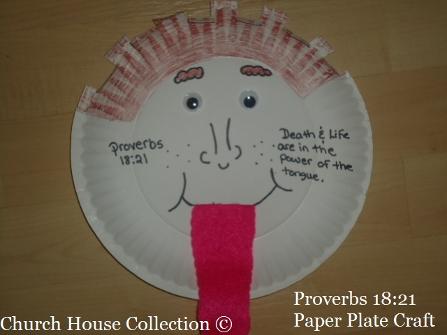 Death and Life Are In The Power of the tongue paper plate craft Proverbs 18:21 sunday school crafts