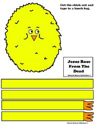 Jesus Rose From The Dead Chick Cutout Sheet For Sunday School Craft Lunch Bag Craft