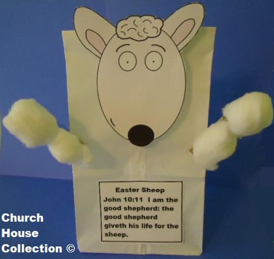 Easter Sheep Lunch Bag Sunday School Craft | Church House Collection | Easter Sunday School Crafts | DIY Easter Sheep Sunday School Crafts using a white paper lunch bag, clothes pins, cotton balls and our printable sheep template