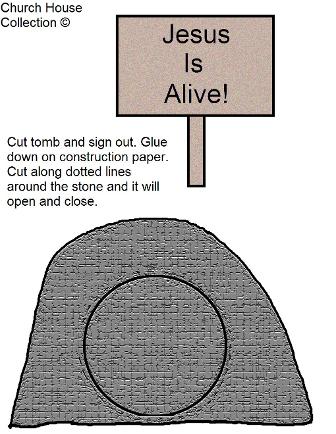 Easter Sunday School Crafts For Kids | Easter Tomb Cutout Worksheet For Kids | Jesus Is Alive Tomb Worksheet | Easter Crafts Tomb Jesus Is Alive Cutout Sheet For Kids | Church House Collection