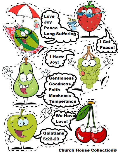  Fruit Of The Spirit Free Printable Template Cutout Activity Craft For Preschool Kids  Strawberry, Watermelon, Pear, Grapes, Apple, Cherry. Galatians 5:22-23