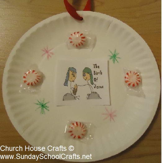 christmas peppermint nativity wall plate craft for Sunday school children's church kids