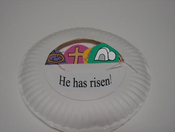 Easter Sunday School Crafts for kids | Church House Collection | Easter Crafts for Sunday school using a paper plate and our printable He has risen template