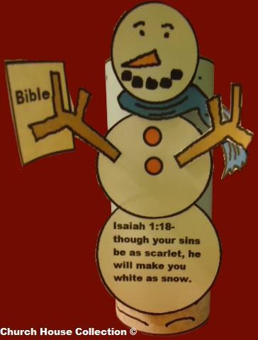 Snowman Holding Bible Cut Out Craft For Kids in Sunday School.  Isaiah 1:18