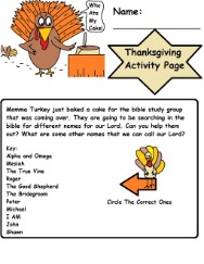 Turkey Thanksgiving Activity page